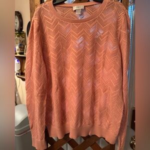 LOFT Peach Chevron Open-Knit Crewneck Sweater